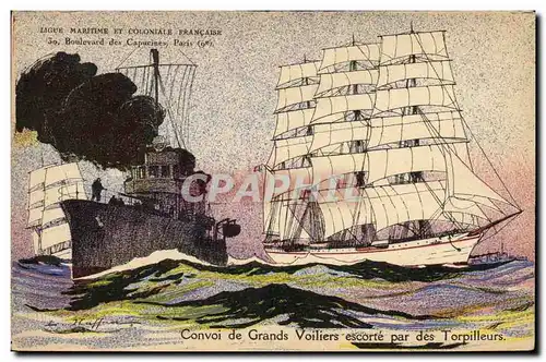 Ansichtskarte AK Illustrateur Haffner Bateau de guerre Convoi de grand voiliers escorte par les torpilleurs