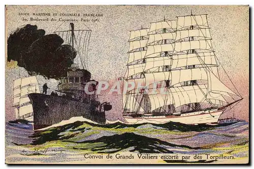 Cartes postales Illustrateur Haffner Bateau de guerre Convoi de grand voiliers escorte par les torpilleurs