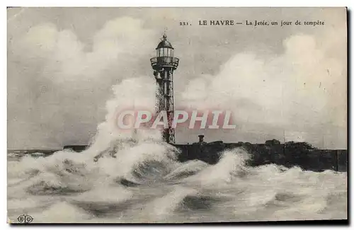 Cartes postales Phare Le Havre La jetee un jour de tempete