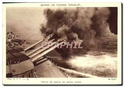 Moderne Karte Militaria When canions thunder Warship in action Bateau de guerre