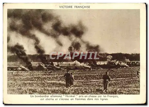 Cartes postales moderne Militaria Un bombardier Heinkel pris en chasse par les Francais est abattu et s&#39erase en flam