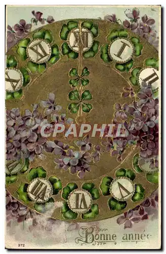 Cartes postales Fantaisie Fleurs Trefles Horloge