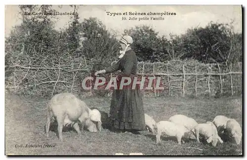 Ansichtskarte AK Folklore Jolie petite famille Cochon Porc