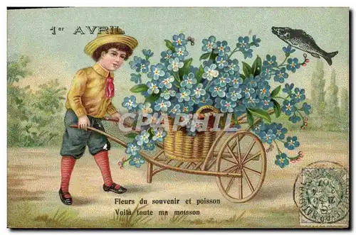 Cartes postales Fantaisie Fleurs Enfant Poisson