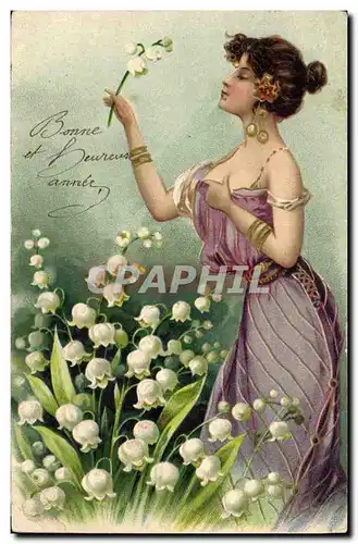 Cartes postales Fantaisie Fleurs Femme Muguet