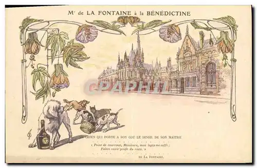 Cartes postales Publicite La Fontaine a la Benedictine Chien Chiens