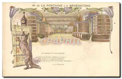 Cartes postales Publicite La Fontaine a la Benedictine Le renard et les raisins