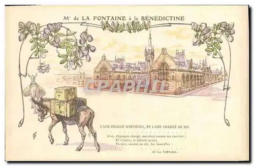 Cartes postales Publicite La Fontaine a la Benedictine L&#39ane charge d&#39eponges et l&#39ane charge de sel