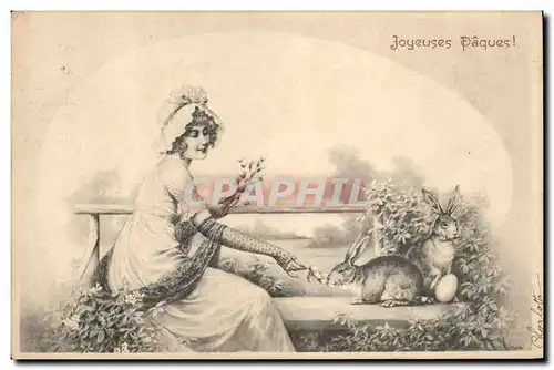 Cartes postales Fantaisie Femme Paques Lapin