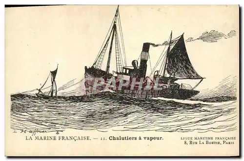 Cartes postales Bateau Illustrateur Haffner Chalutiers a vapeur