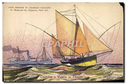 Cartes postales Bateau Illustrateur Haffner Chalutier a vapeur et thonier