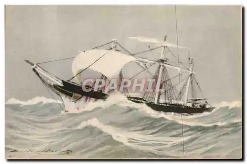 Cartes postales Bateau Illustrateur Haffner En fuite Voilier