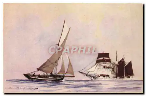 Cartes postales Bateau Illustrateur Haffner Pilote et trois mats goelette