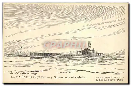 Ansichtskarte AK Bateau Guerre Illustrateur Haffner Sous marin et vedette