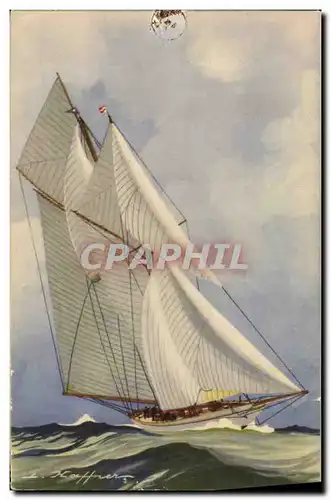 Cartes postales Bateau Illustrateur Haffner Goelette latine