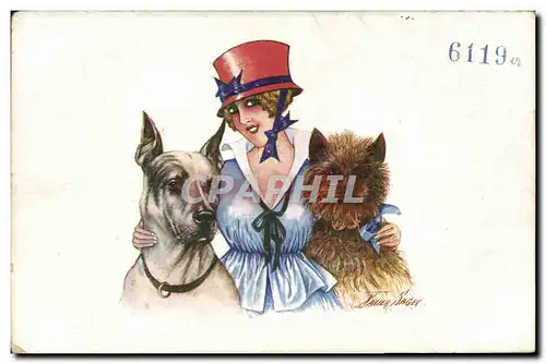 Ansichtskarte AK Bateau Illustrateur Xavier Sager Femme Chien Chiens