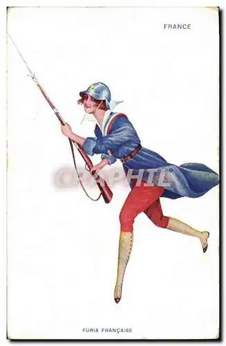 Ansichtskarte AK Bateau Illustrateur Xavier Sager Femme Furia Francaise France Militaria