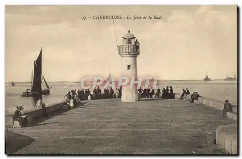 Cartes postales Phare Cherbourg La jetee et la rade