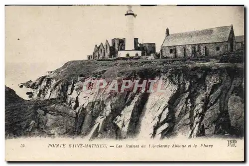 Cartes postales Phare Pointe Saint Mathieu Les ruines de l&#39ancienne abbaye et le phare