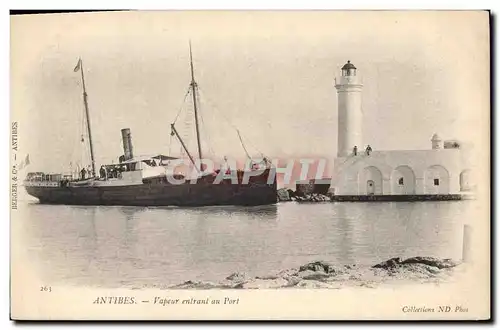 Cartes postales Phare Antibes Vapeur entrant au port Bateau