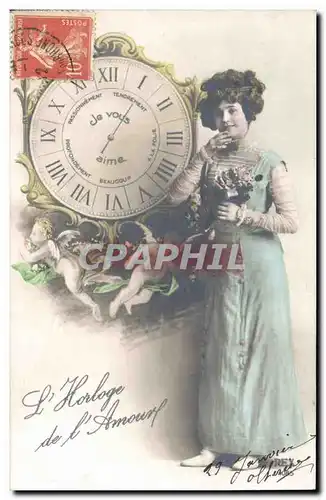 Ansichtskarte AK Femme Horloge Pendule