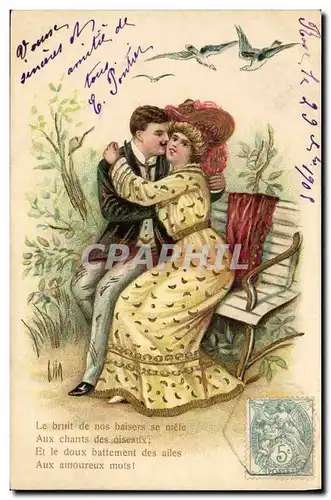 Cartes postales Fantaisie Fleurs Femme Hirondelles