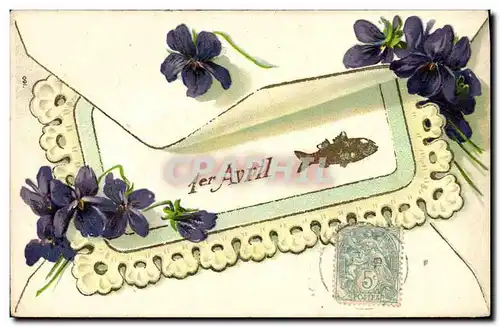 Cartes postales Fantaisie Fleurs 1er Avril Poisson
