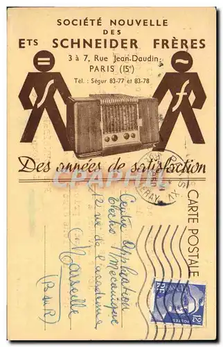Cartes postales Publicite Societe Nouvelle des Ets Schneider Freres Rue Jean Daudin Paris 5eme Radio