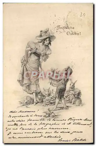 Ansichtskarte AK Fantaisie Illustrateur Femme Enfant Lapins Lapin