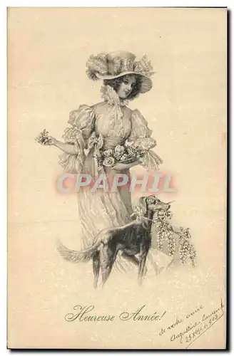 Cartes postales Fantaisie Illustrateur Femme Chien