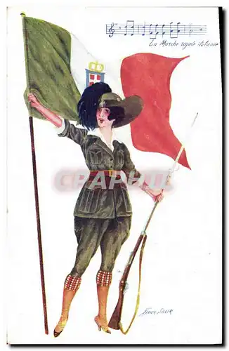 Cartes postales Fantaisie Illustrateur Xavier Sager Femme Drapeau Italie Sager