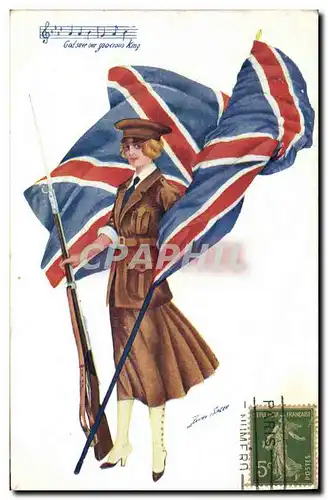 Cartes postales Fantaisie Illustrateur Xavier Sager Femme Drapeau Angleterre