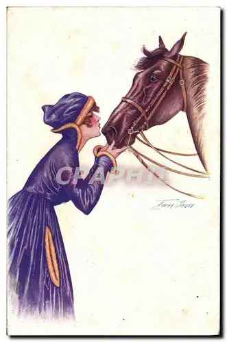 Cartes postales Fantaisie Illustrateur Xavier Sager Femme Cheval