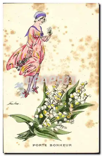 Cartes postales Fantaisie Illustrateur Xavier Sager Femme Porte bonheur