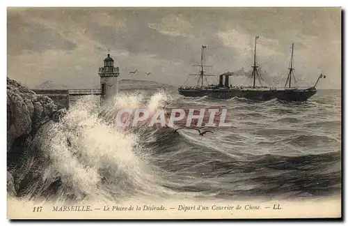 Ansichtskarte AK Phare de la Desirade Depart d&#39un courrier de Chine Bateau China