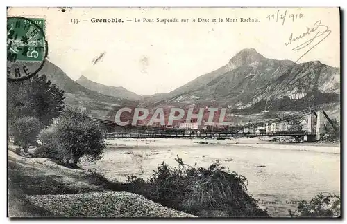Cartes postales Pont suspendu sur le Drac et le Mont Rachais Grenoble