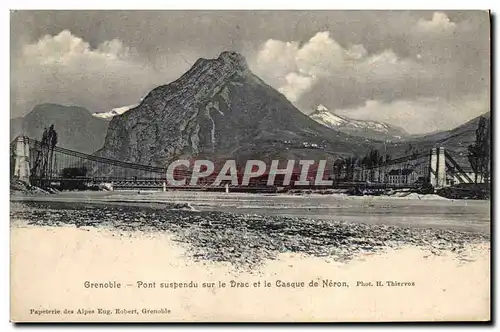 Cartes postales Pont suspendu sur le Drac et le casque de Neron Grenoble