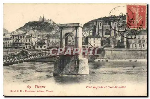 Cartes postales Pont suspendu et quai du Rhone Vienne