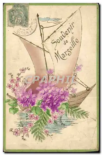 Cartes postales Fantaisie Fleurs Bateau Marseille Voilier