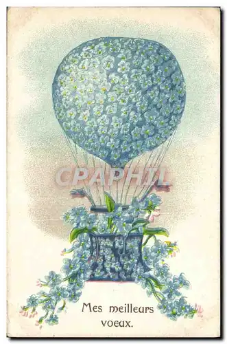 Cartes postales Fantaisie Fleurs Ballon Dirigeable