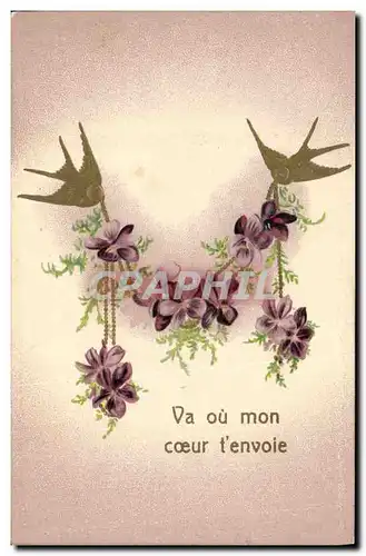 Cartes postales Fantaisie Fleurs Oiseaux