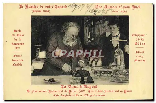 Cartes postales Publicite La Tour d&#39Argent Restaurant Paris Canard