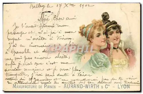 Ansichtskarte AK Publicite Manufacture de Pianos Aurand Wirth & Cie Lyon Femme