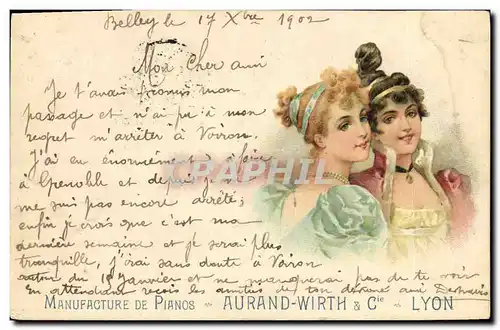 Cartes postales Publicite Manufacture de Pianos Aurand Wirth & Cie Lyon Femme