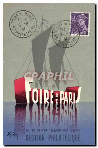 Cartes postales Publicite Foire de Paris Septembre 1941 Section Philatelique