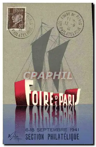 Cartes postales Publicite Foire de Paris Septembre 1941 Section Philatelique