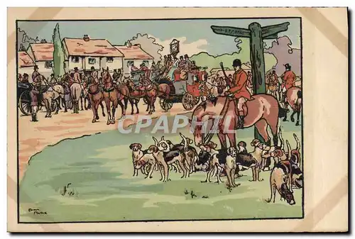 Cartes postales Fantaisie Illustrateur Chevaux Chien Chasse