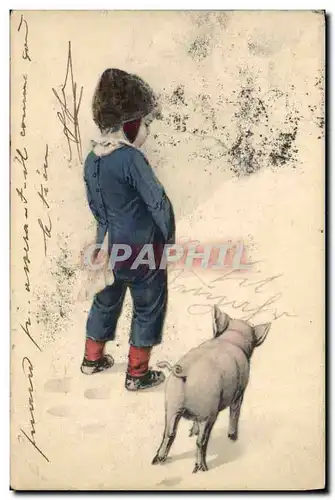 Cartes postales Fantaisie Illustrateur Enfant Cochon Porc