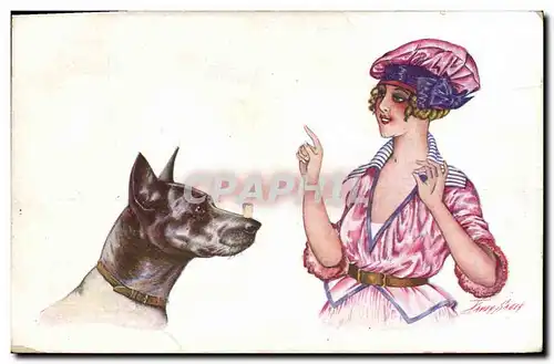 Cartes postales Fantaisie Illustrateur Sager Femme Chien