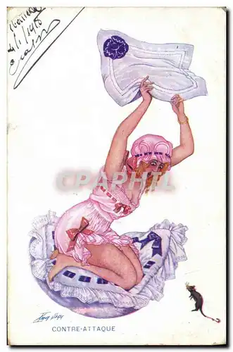 Cartes postales Fantaisie Illustrateur Sager Femme Contre attaque Souris